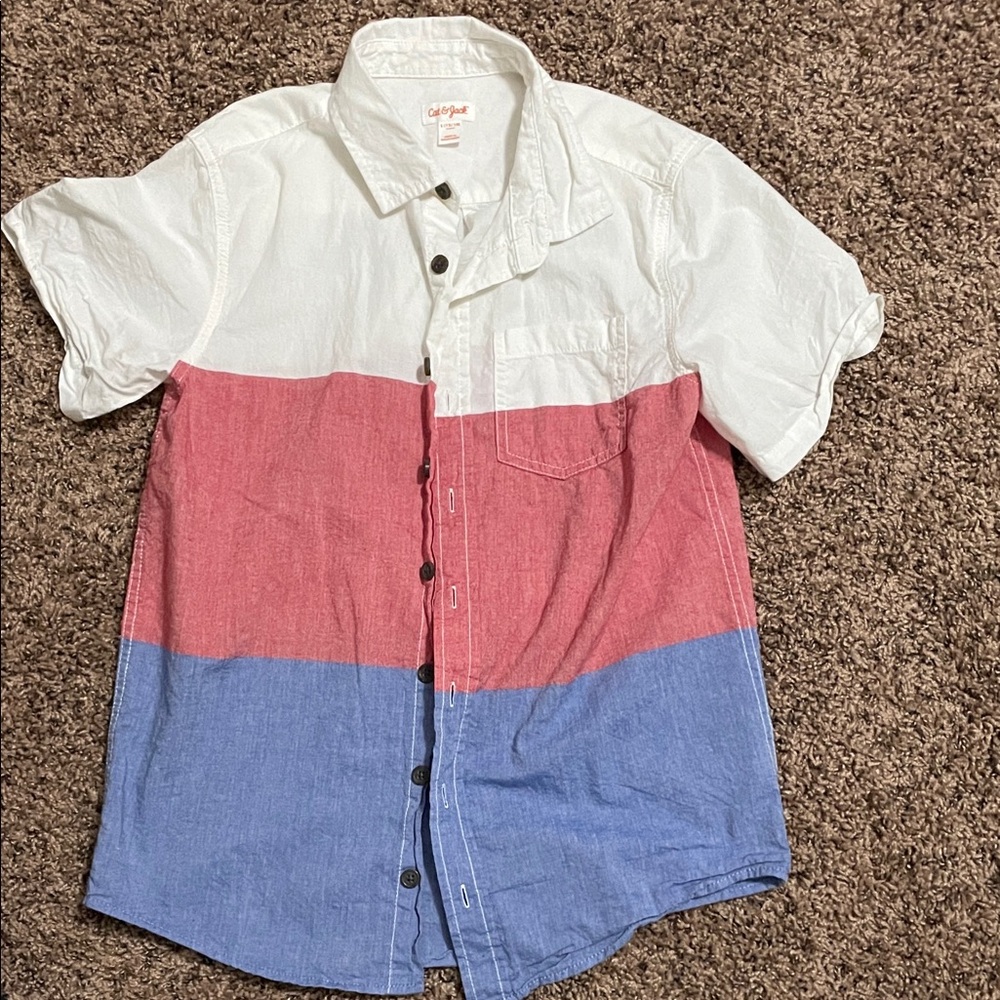 Cat & Jack Tricolor Button-Up Shirt - White, Red, Blue